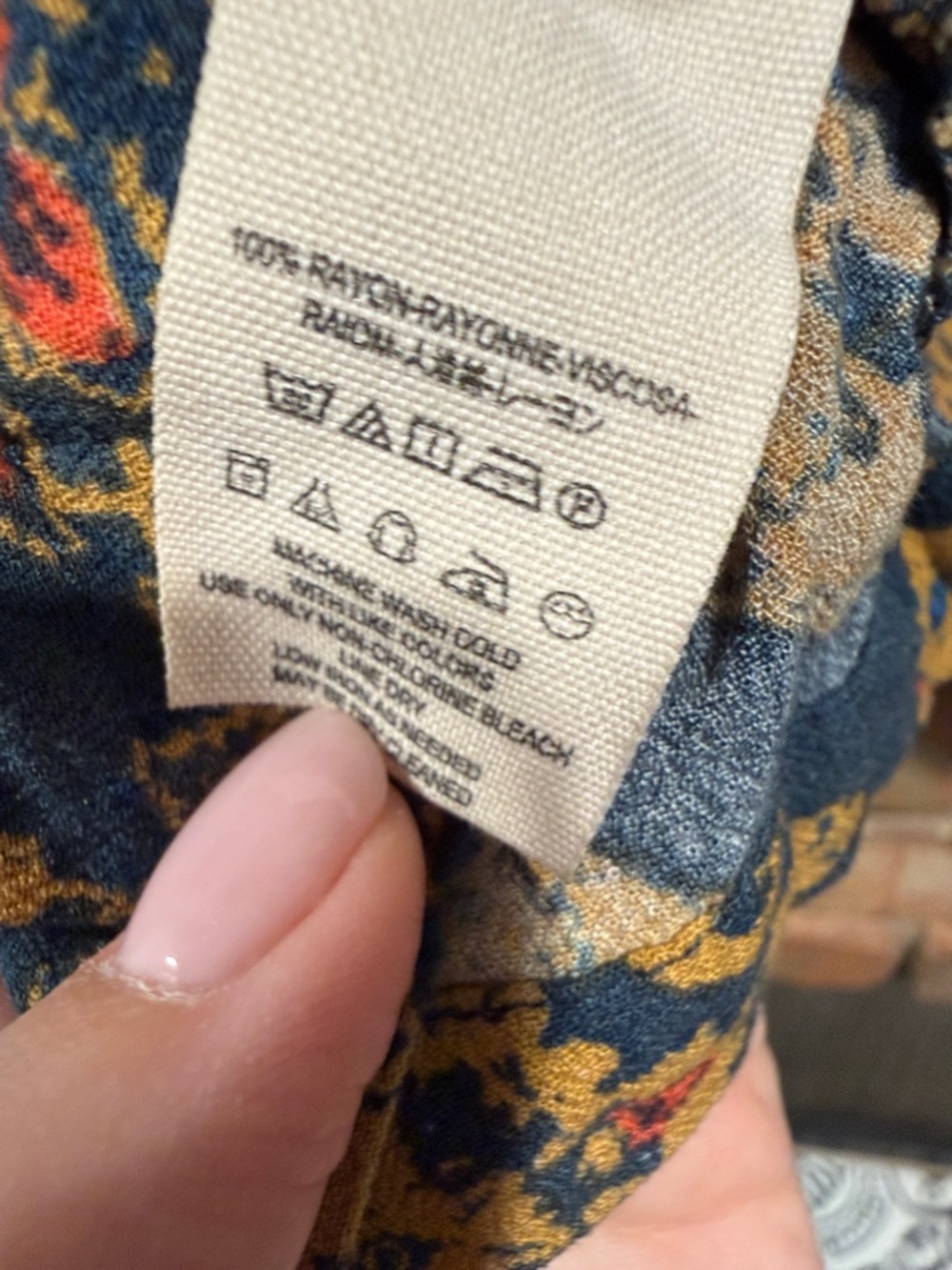 Free People Navy and Mustard Boho Printed Peasant Blouse - Picture 6 of 7